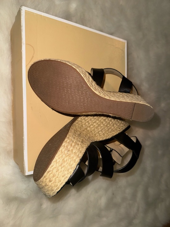 Michael Kors Black Leather Crisscross Wedge Sandals - Picture 6 of 8